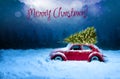 Christmas background of Christmas card with red car Royalty Free Stock Photo