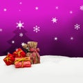 Christmas background - Christmas tree - gifts - pink - Snow