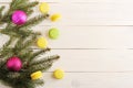 Christmas background of Christmas trees, Christmas decorations a