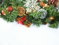 Christmas background with cinammon, wreath, gifts and decoration Royalty Free Stock Photo