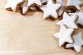 Christmas background, cinnamon cookies in star form on a wooden