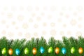 Christmas background with colorful garland and branches Royalty Free Stock Photo