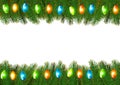 Christmas background with colorful garland and fir branches