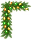 Christmas background with colorful garland and fir branches