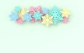 Christmas background with colorful paper snowflakes. Winter decoration. Xmas and new year paper art style greeting card, 3d render Royalty Free Stock Photo