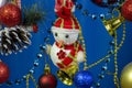 Christmas new year snowman snowman close-up on blue background Royalty Free Stock Photo