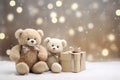 Christmas background with couple teddy bears with Copy space