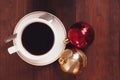 Christmas background, cup of coffee and Christmas balls , Royalty Free Stock Photo