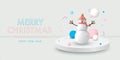 Christmas background in 3d realistic vector design. Abstract xmas snowman with gifts, bubbles and pastel balls. Happy new year Royalty Free Stock Photo