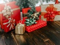 Christmas background on dark wooden board Royalty Free Stock Photo