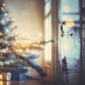 christmas background with decorated fir tree, neural network generated art Royalty Free Stock Photo