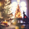 christmas background with decorated fir trees and candles, neural network generated art Royalty Free Stock Photo