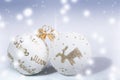 Christmas background, decoration. Christmas balls on a wooden table. Soft focus. Sparkles and bubbles. Abstract background. Royalty Free Stock Photo