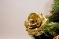 Christmas background. Christmas decoration.Rose Christmas balls.preparing for the holiday. big Golden flowers.festively