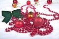 Christmas background with decorations bells, ribbon on white Royalty Free Stock Photo