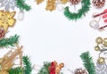 Christmas background and christmas decoration. Floral decorations. white background. pine cones. Christmas decoration for cards.