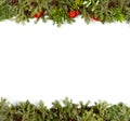 Christmas background with decorations, holly berry, cones isolated on white.