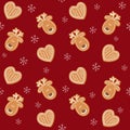 Decorative seamless Christmas texture with gingerbread. Colorful vector illustration