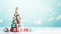 Christmas background with decorative Christmas tree with copy space. Sweet macaroons arranged in a Christmas tree with a