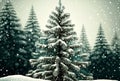 Christmas background design of pine tree and snowflake, creative digital illustration painting