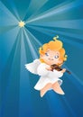 Smiling flying on a night sky kid angel musician violinist play Royalty Free Stock Photo