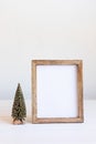 Christmas background empty wooden picture frame mock up and decoration Royalty Free Stock Photo