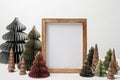 Christmas background empty wooden picture frame mock up and decoration Royalty Free Stock Photo