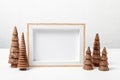 Christmas background empty wooden picture frame mock up and decoration Royalty Free Stock Photo