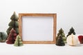 Christmas background empty wooden picture frame mock up and decoration Royalty Free Stock Photo