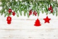 Christmas background. Evergreen tree with red berries and decora Royalty Free Stock Photo