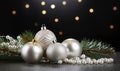 Christmas background. Festive New Year\'s Christmas tree balls. Happy New Year holiday creative horizontal banner.