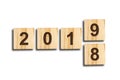 Christmas background. 2018, 2019. Figures composed of cubes. The number 9 changes the number 8. Isolated. Royalty Free Stock Photo