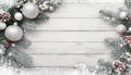 Christmas background, with fir branches decorated with baubles, pine cones, with lying snowflakes Royalty Free Stock Photo