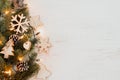 Christmas background - fir leaves and rustic elements decorating Royalty Free Stock Photo