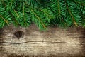 Christmas background of fir tree on old vintage wooden board, copy space for text Royalty Free Stock Photo