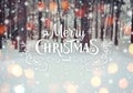 Christmas background with fir trees and blurred background of winter with text Merry Christmas and Happy New Year.