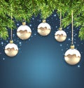 Christmas Background with Fir Twigs and Glass Royalty Free Stock Photo