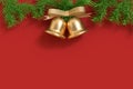 Christmas background free space twin gold christmas bell christmas tree-leaf 3d rendering Royalty Free Stock Photo