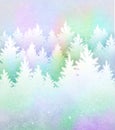 Christmas background with frosty winter forest