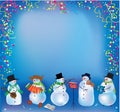 Christmas background with funny snowmen