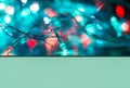 Christmas background, a garland of bright blurry bokeh lights illuminates the night. Festive new year`s background with a copy of