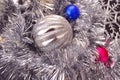 Christmas background, garland lights toys snowflakes snow glare night