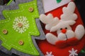 Christmas background, garland lights toys snowflakes snow glare night