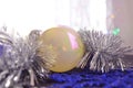 Christmas background, garland lights toys snowflakes snow glare night