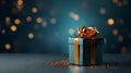 Christmas background with gift box on the table. Gift box decor. AI generated image Royalty Free Stock Photo