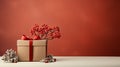 Christmas background with gift box on the table. Gift box decor. AI generated image Royalty Free Stock Photo