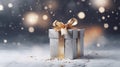 Christmas background with gift box on the table. Gift box decor. AI generated image Royalty Free Stock Photo