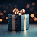 Christmas background with gift box on the table. Gift box decor. AI generated image Royalty Free Stock Photo