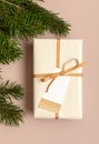 Christmas background with gift boxes wrapped in golden colored paper Royalty Free Stock Photo