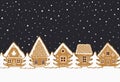 Christmas background. Gingerbread village. Seamless border. gingerbread houses and fir trees